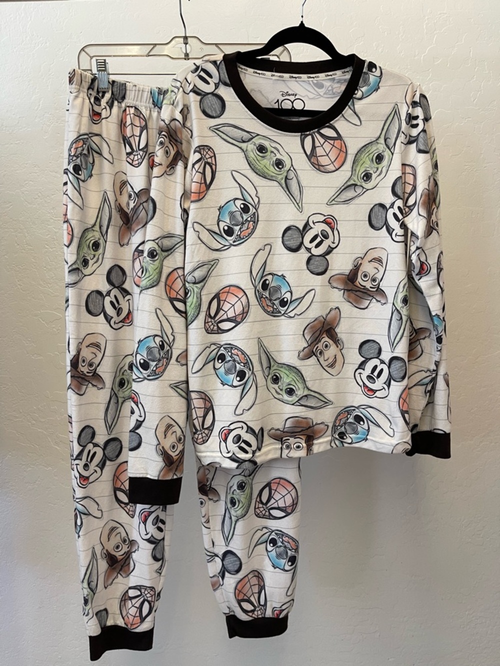 Disney Kids Character Face Print Pajama Set - Cream/Black